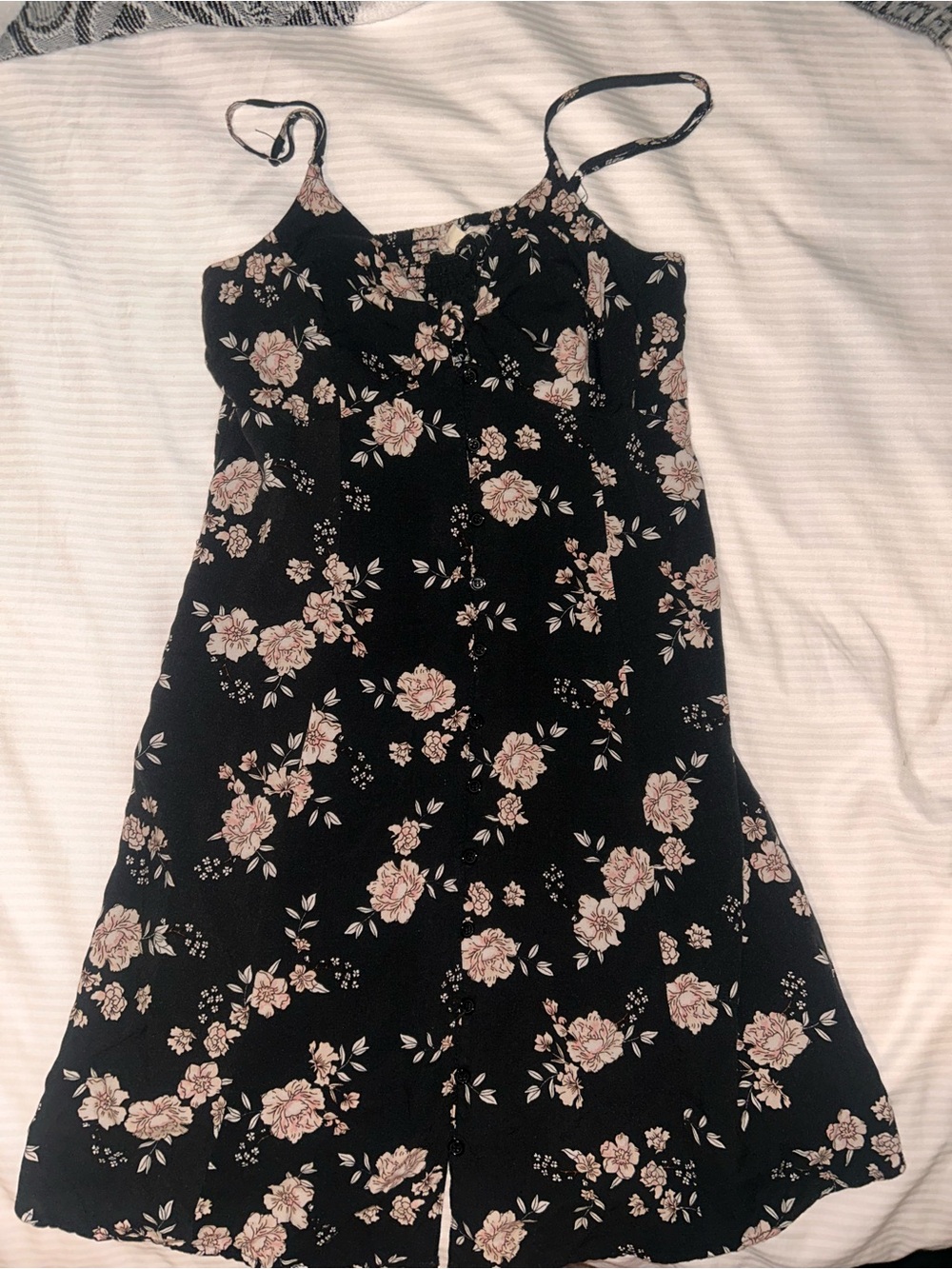 Hem & Thread Black Floral Slip Dress with Pink Roses